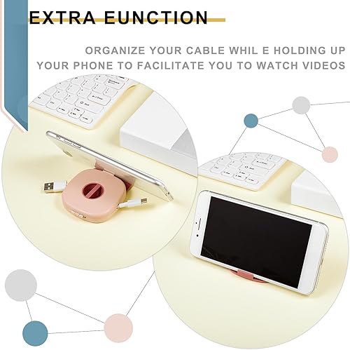Miniatura 3 de Organizador de cables retráctiles, 9 piezas, organizador de cables retráctiles, soporte para teléfono, carretes de cable retráctiles, funda pequeña