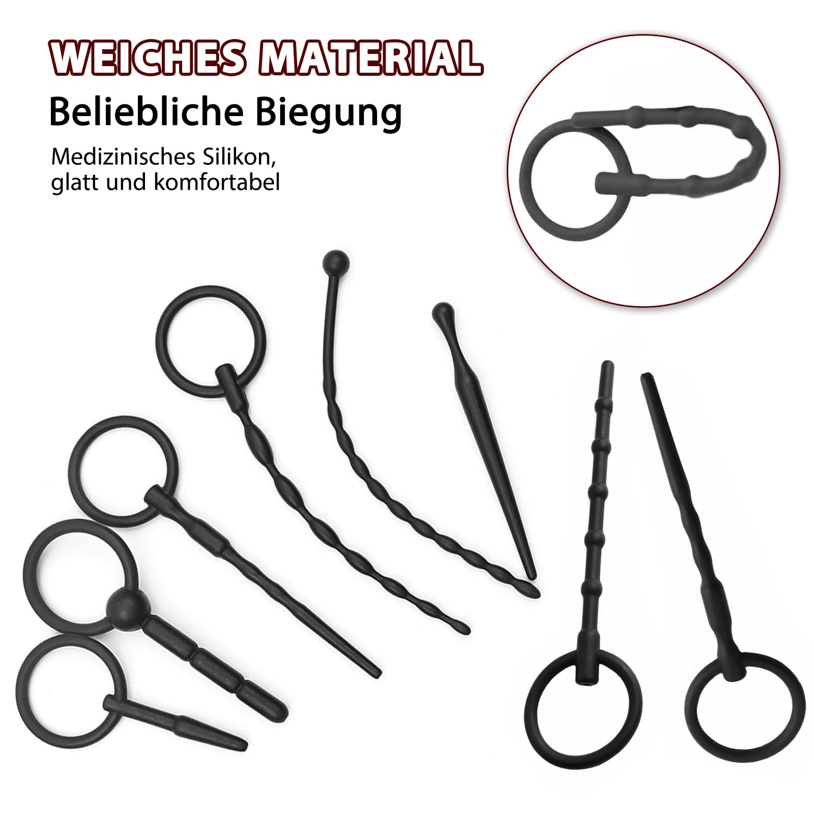 BDSMJOY 8pcs silicone Sonda Dilatatore Sextoys Uomo Stimolatore, Maschile Dilatatore Uretra Pene Plug per uomini, Urethra dilators men sex toys