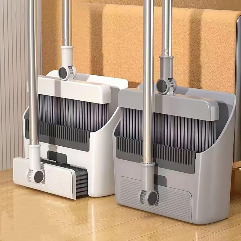 VALINK Set di scopa, paletta 3 in 1, scopa e spazzola per pavimenti, kit di pulizia verticale antivento con manico lungo per casa, cucina, stanza, 1,24 m