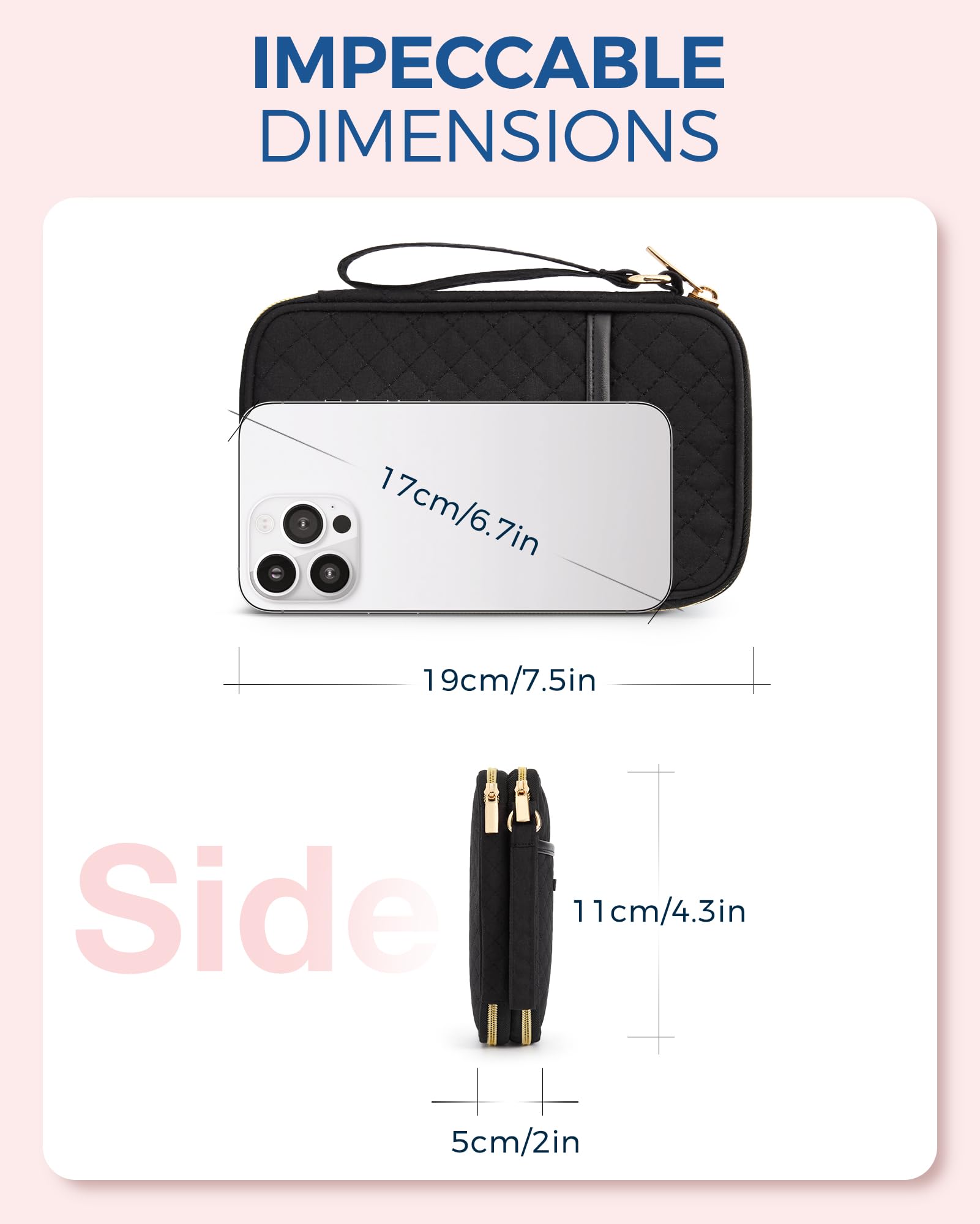 BAGSMART Electronic Organizer Bag, Travel Cable Organizer Case, Pouch Carry Case Portable Double Layers Cord Storage Bag for Charging Cable, Cell Phone, Power Bank, Earphone, Double Layer - Black