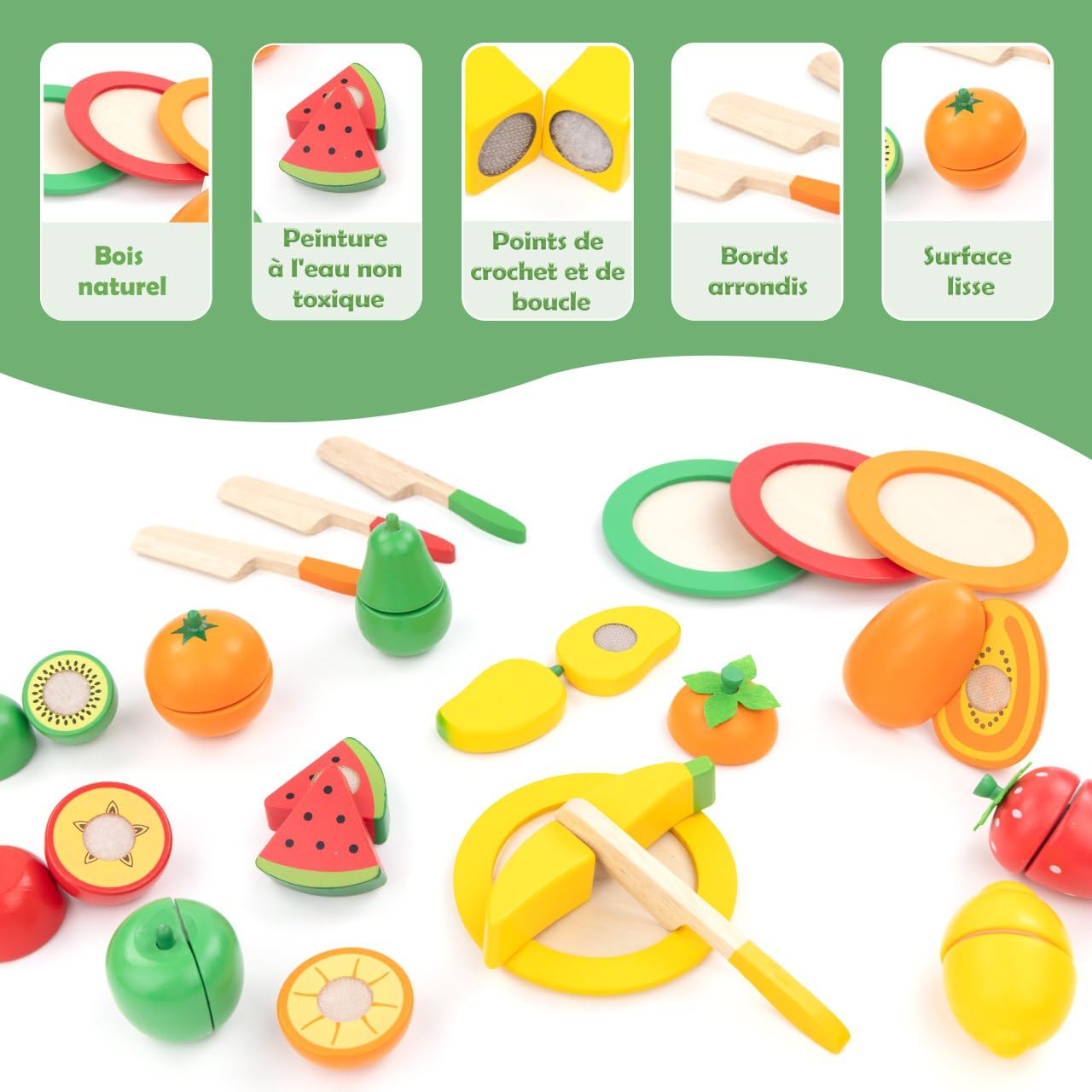 Montessori 2 Ans, Dinette en Bois Enfant, Accessoire Cuisine, 24 piéces, Jouet Enfant 3 Ans, Jeux d’éveil Enfant 2 à 5 Ans, Cadeau Enfant 2 Ans