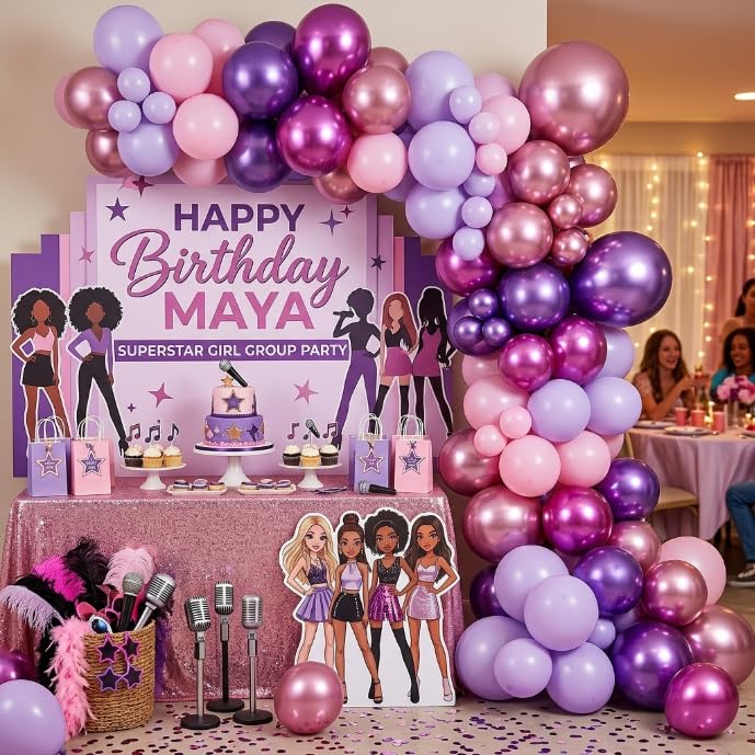 Image of Pink and Purple Balloons, 60 PCS 12 Inch Metallic Purple and Pink Latex Balloons for Girls Princess Birthday Baby Shower Wedding Party Decorations