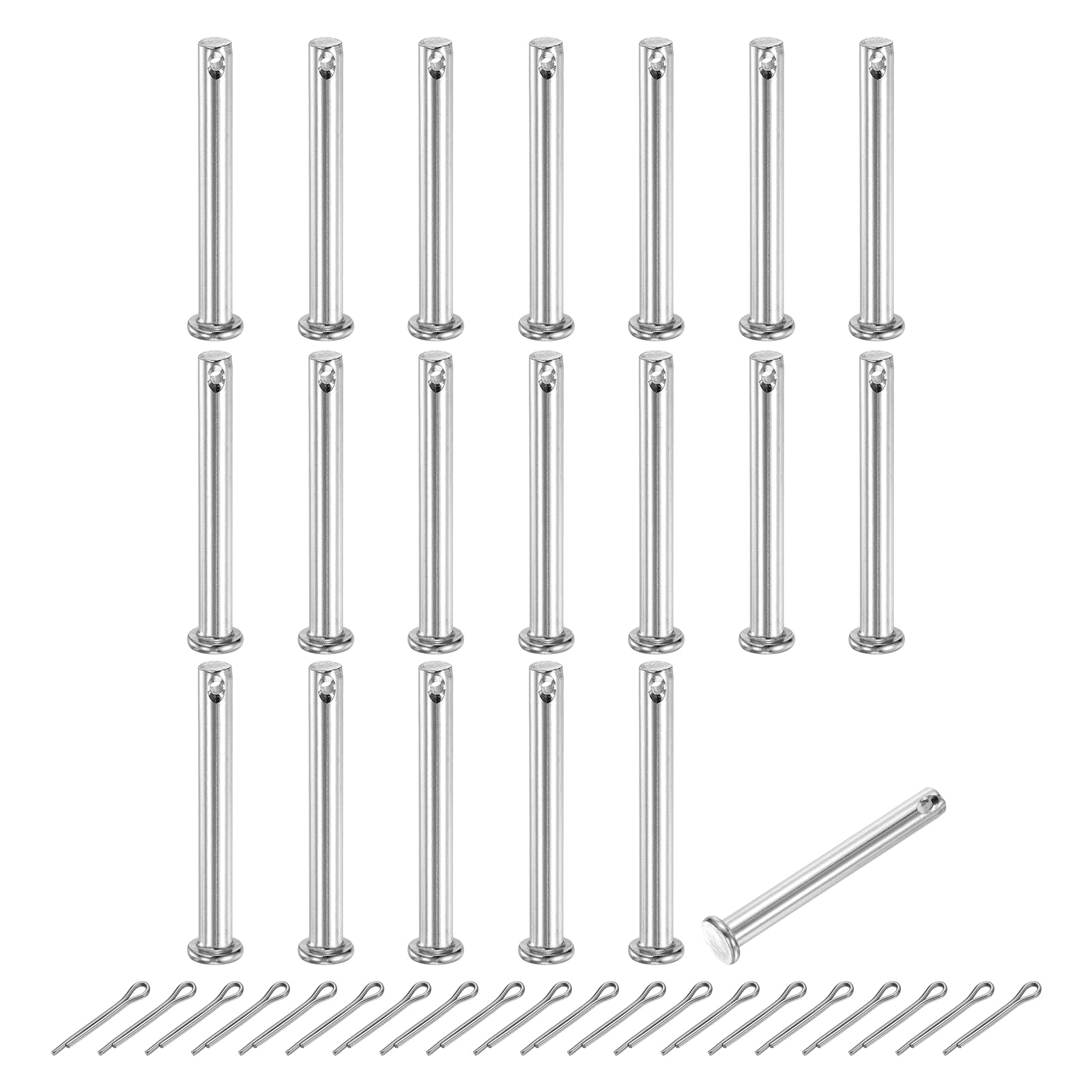 sourcing map 20Pcs M6x50mm Clevis Pins, 304 Stainless Steel Single Hole Flat Head Clevis Pin Hairpin Location Pin with Cotter Pins for Trailer Latch Mechanics Repair Furniture Installation