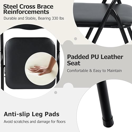 Miniatura 5 de FurnitureR Juego de 2 sillas plegables con asiento y respaldo acolchados de PVC, sillas plegables que ahorran espacio para la oficina en casa,