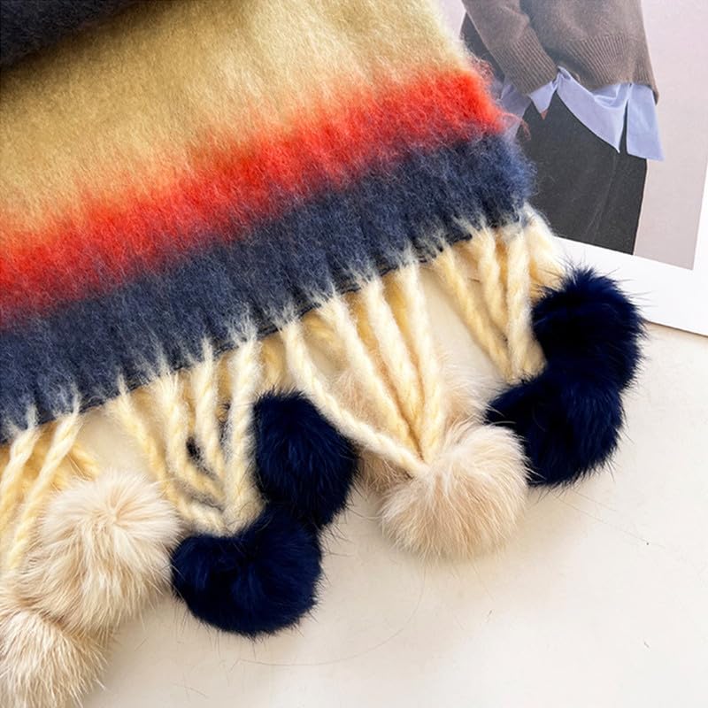 CORIRESHA Women's Winter Chunky Rainbow Scarf Cashmere Feel Warm Scarves with Pom Poms4
