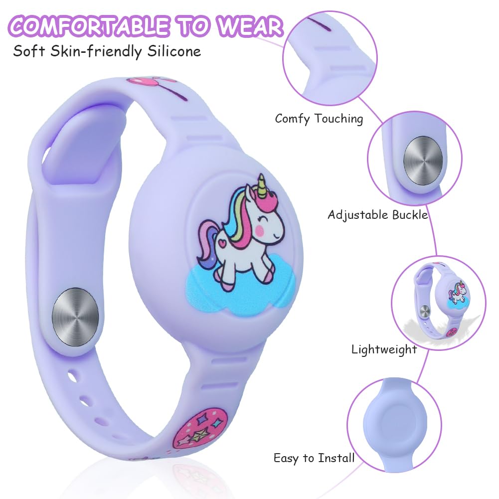 AXFEE Kids Watchband Compatible with Apple Airtag, Silicone Bracelet Protective Case for AirTag, Anti-Lost Adjustable Wristband for AirTags, GPS Wristlet Protective Cover for Child/Toddlers (Purple) - 3
