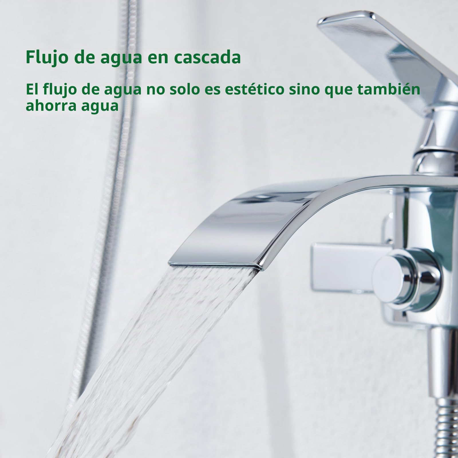 Grifo de Bañera - Diseño de Cascada, Grifo Mural de Latón con Interruptor de Presión para Bañera y Ducha, Mezclador Monomando, Fácil de Instalar, Incluye Accesorios, Cromo