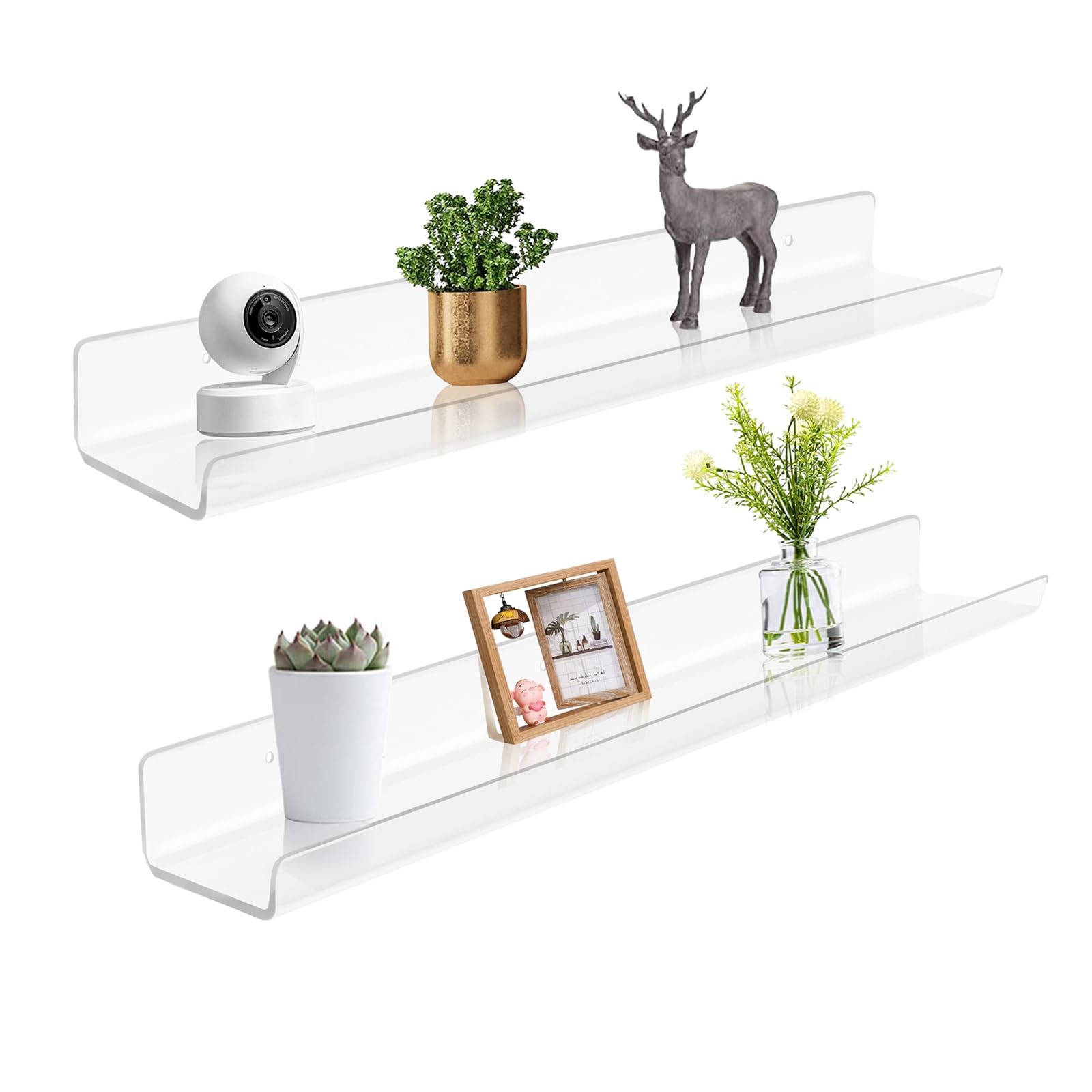 ROYALITA 24 Inch Acrylic U-Shape Wall Mounted Floating Shelves Set of 2, Modern Wall Decor for Gaming Room, Bedroom, Living Room, Office โ image 1