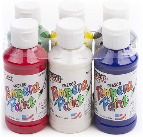 Rich Art Fresco Tempera Paint For Kids - Vibrant, Premium Craft Paint In Primary Colors - Non Toxic Paint For Paper, Poster Board, Canvas, & More - Made In The Usa - 4 Fl Oz (6 Pack) #TOP5