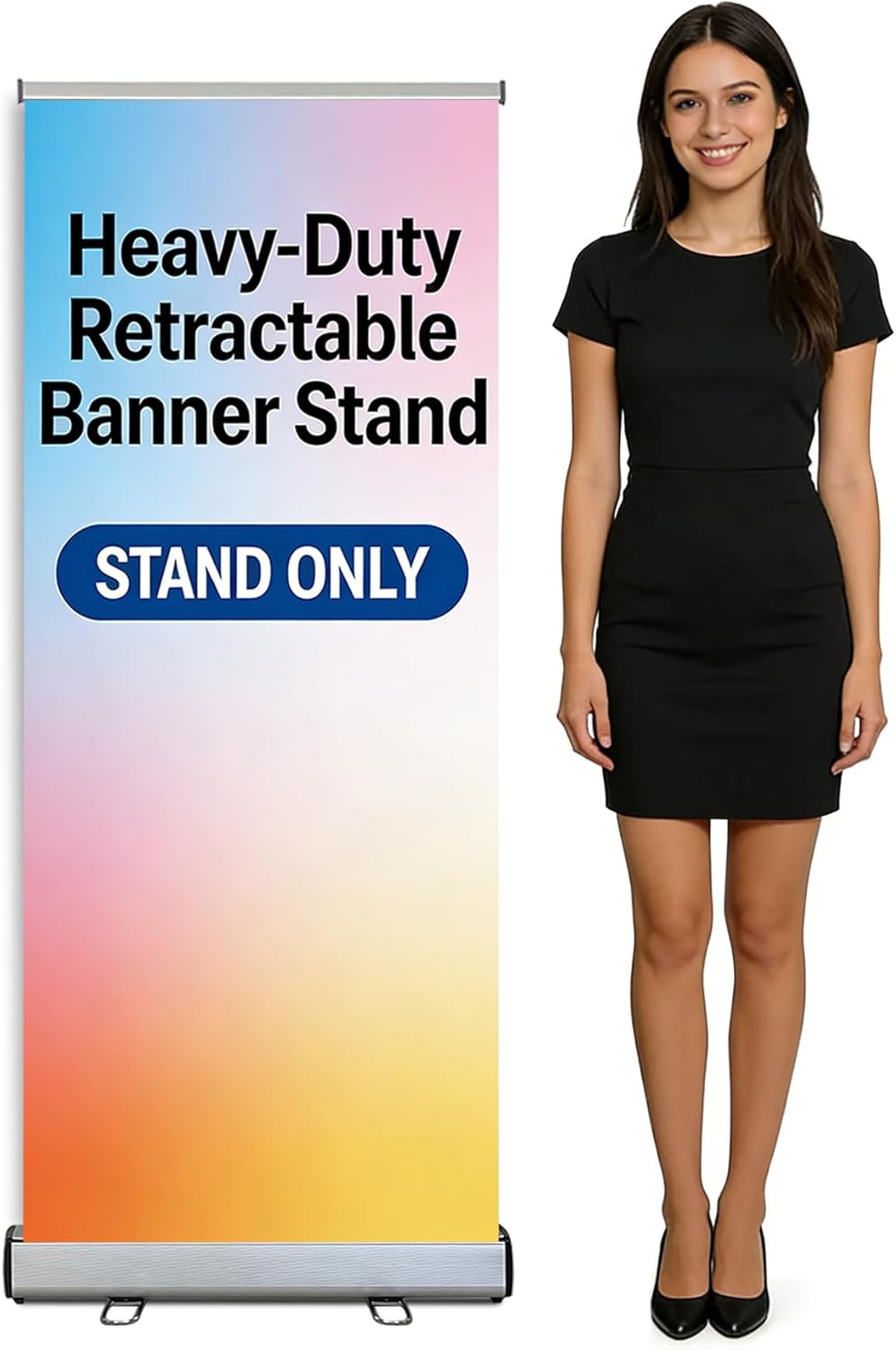 Retractable Banner Stand 24" W x 48" H – Heavy Duty Roll Up Banner Display with Padded Carrying Bag for Trade Show, Exhibition, Business Advertising (Stand Only)