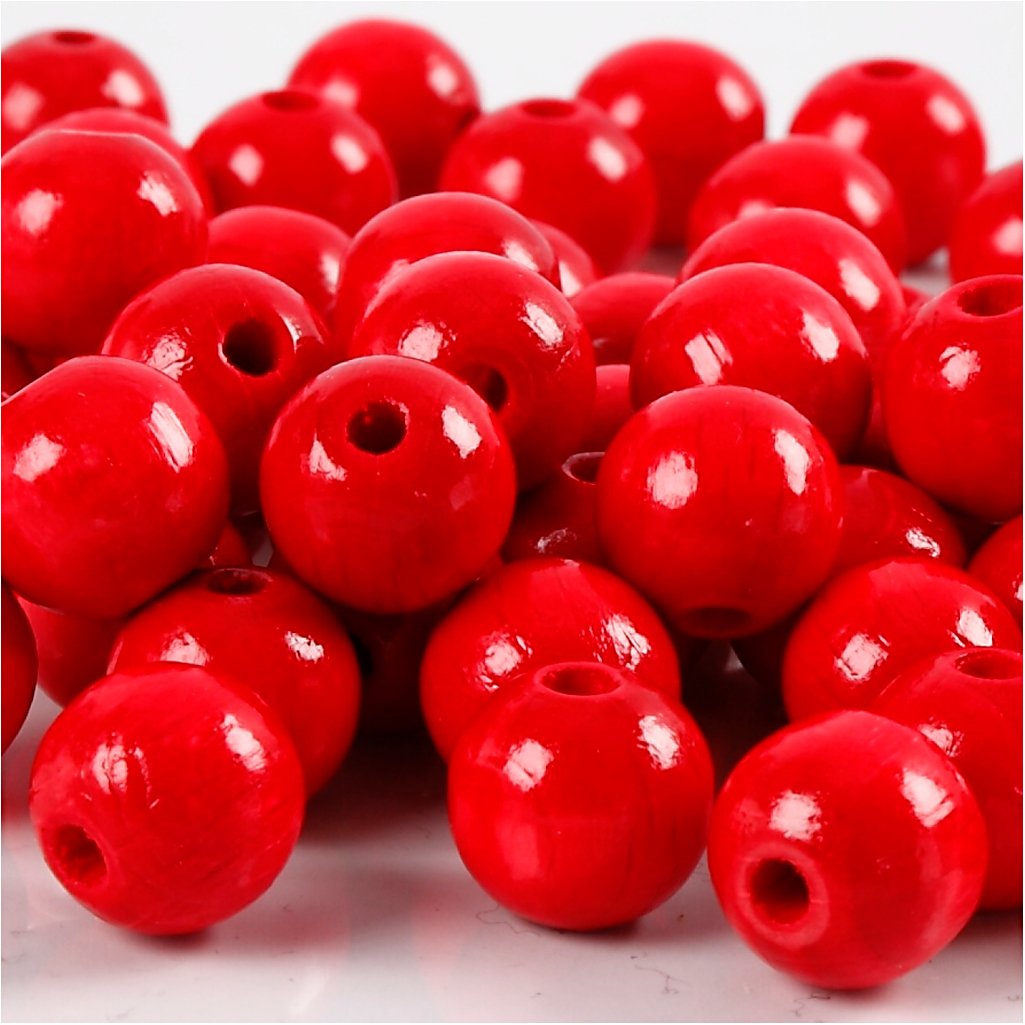 Wooden beads, D: 10 mm, red, 20g, approx. 70 pc
