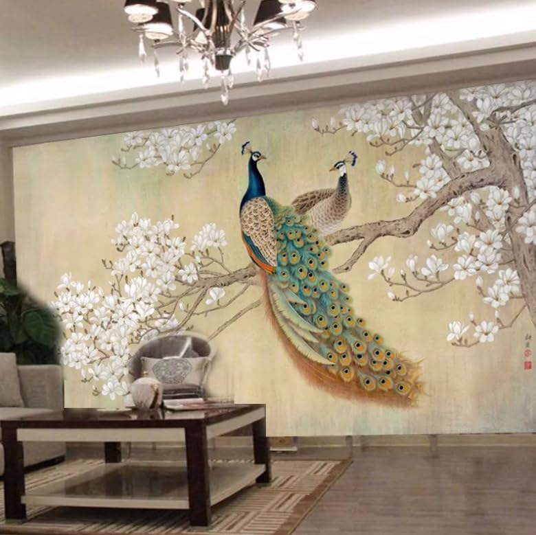 Papier peint paon 3D décor de luxe panoramique pour salon moderne