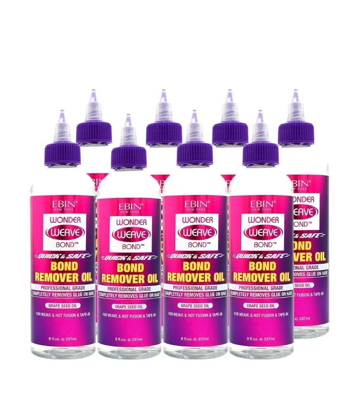 EBIN NEW YORK 8x Wonder Weave Bond Remover Oil Bundle - Quick & Safe Hair Extension Glue Removal with Grape Seed Oil for Weaves, Hot Infusion, and Tape-In Extensions – Gift Set (8 Items)