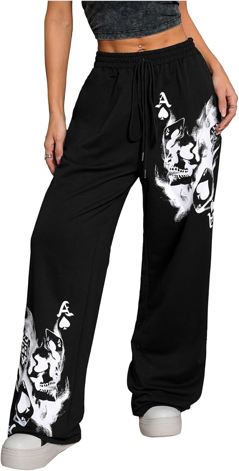SOLY HUX Women's Y2k Sweatpants Drawstring Waist Wide Leg Gothic Grunge Pants Streetwear