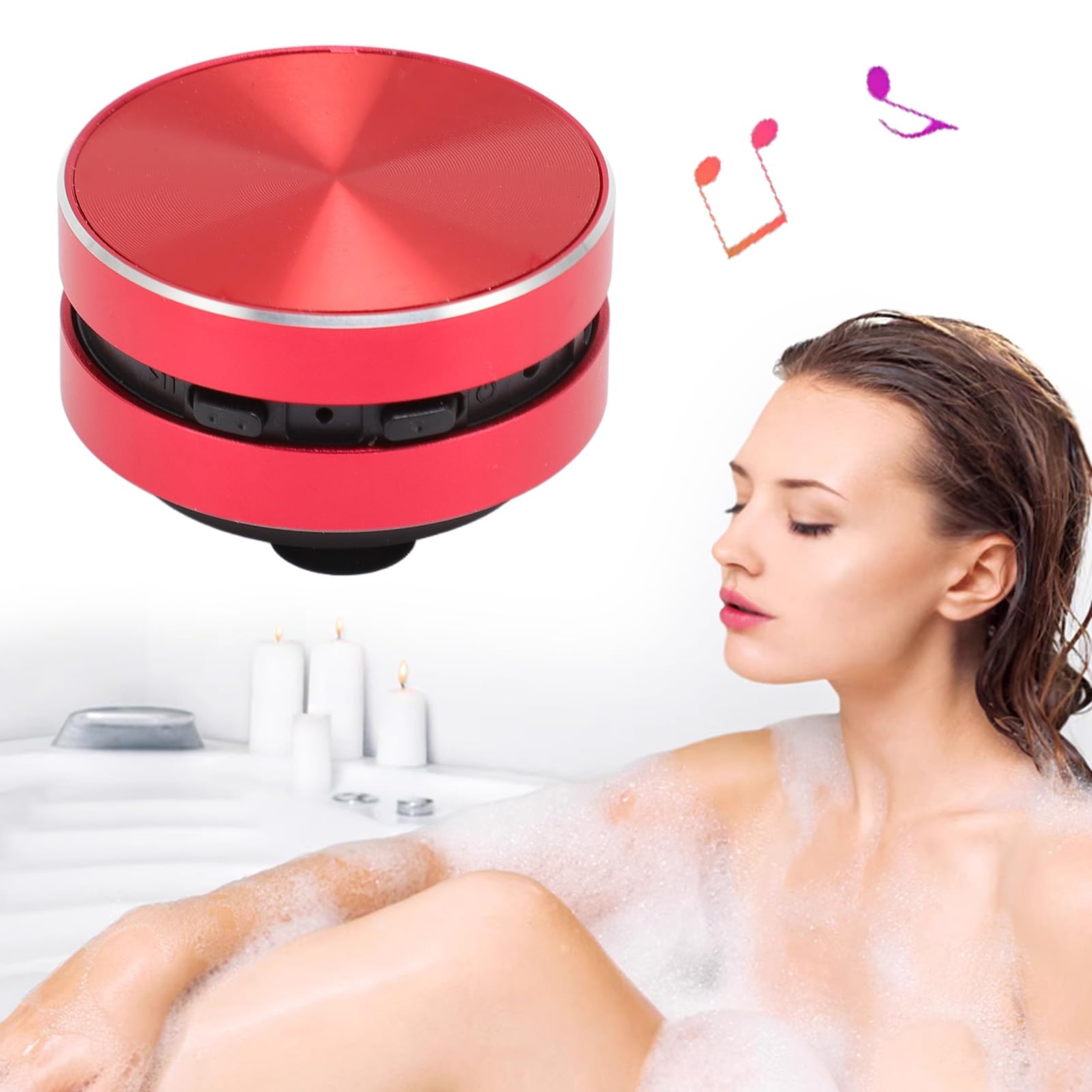 Yosoo Haut-Parleur à Conduction Osseuse Stéréo, Mini-Haut-Parleur sans Fil BT à Ventouse pour Usage Domestique, Extérieur et Voyage, Fonction Radio FM, BT 5.3, Microphone intégré (Rouge)