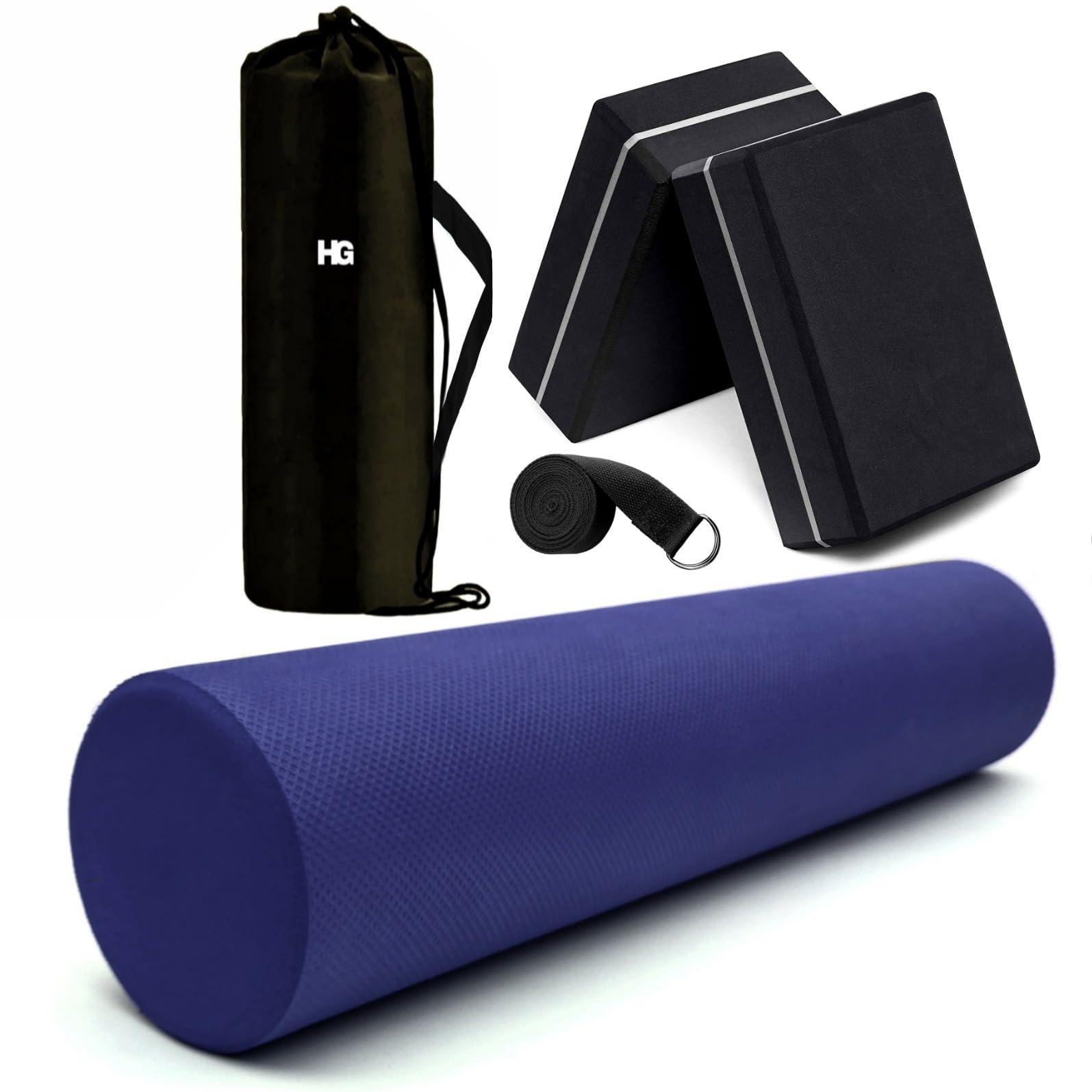 HOMEGALLEY Foam Roller with Yoga Blocks Pack of 2 with Belt for Exercise High Density Yoga Bricks Set, Workout Foam Roller for Massage and Pain Relief, Body Roller 30 to 60 Cm Navy Blue (B0CCVT3M5Z) Amazon Price History, Amazon Price Tracker