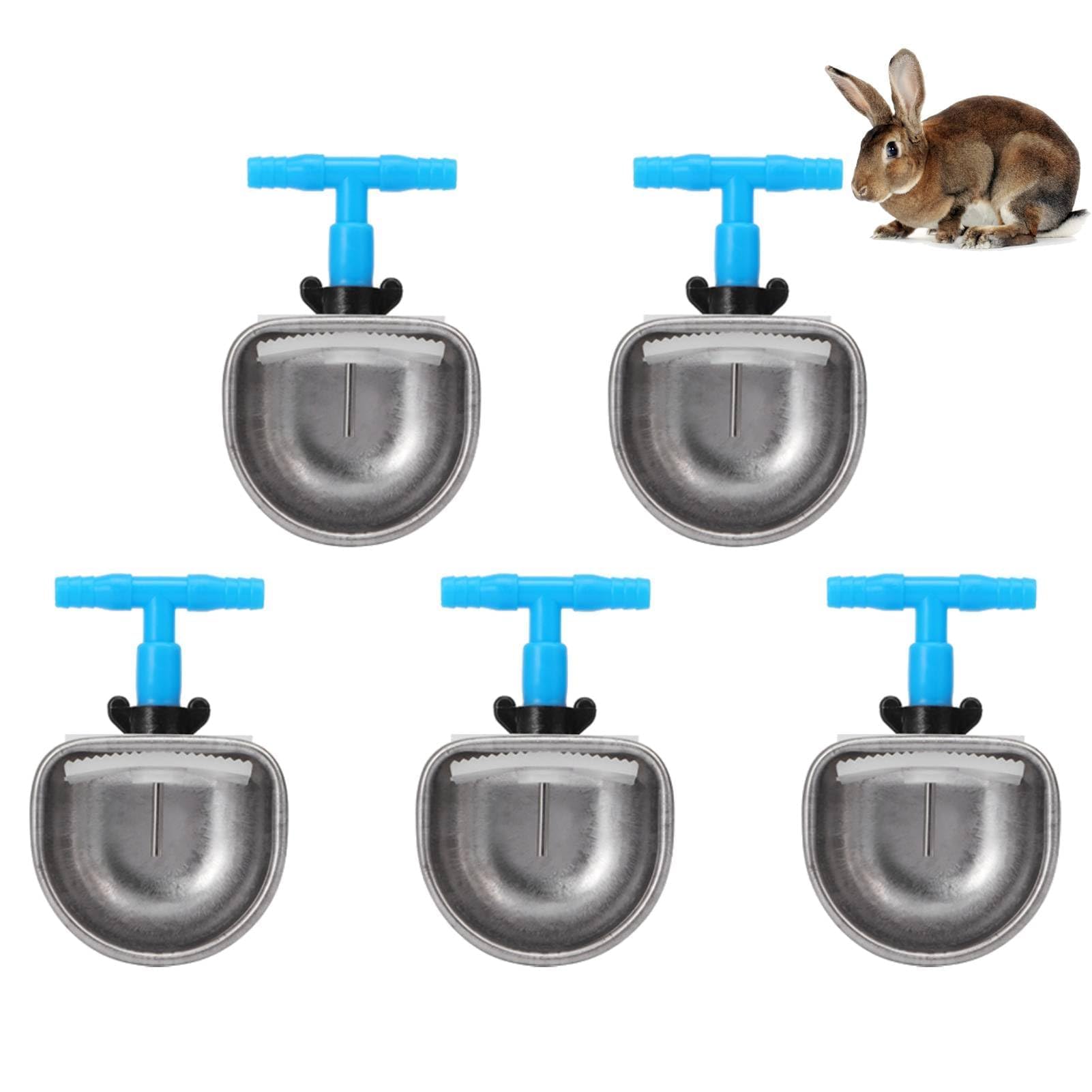 5 bebederos de Metal con llenado automático, alimentador de Agua para Conejos de Acero Inoxidable con Cuenco, Bebedero automático para Conejos, Cuencos de Agua para Jaula (L)