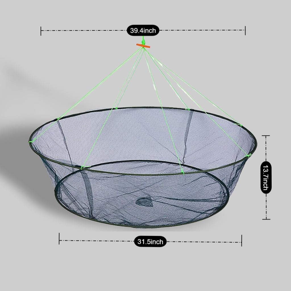 Retino da pesca pieghevole – Retino portatile con corda per ponte/ponte, ideale per pesci, gamberetti, pesciolini, gamberi e granchi