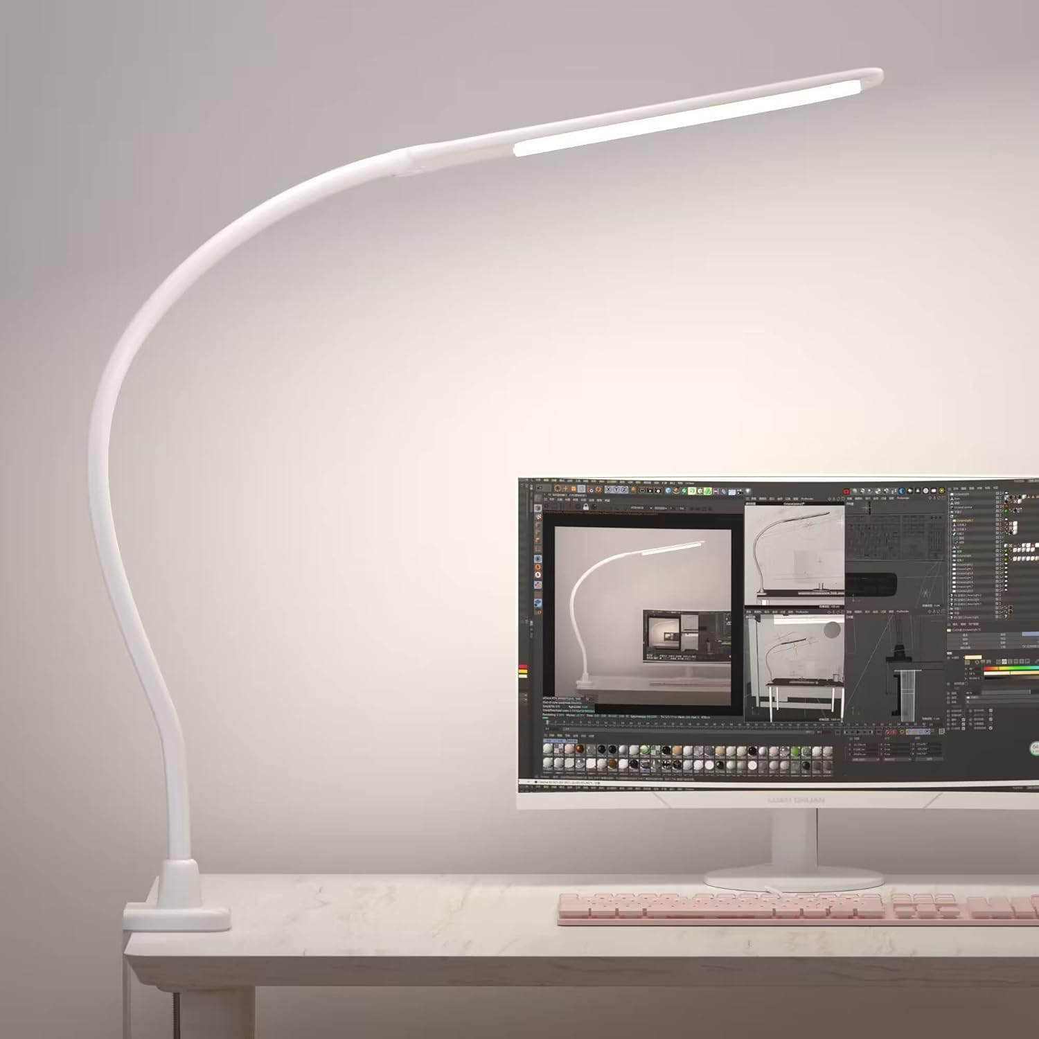 YOUKOYI Lámpara LED de Escritorio, Lámpara de Trabajo,Lámpara de Mesa de Oficina con Control Táctil, 3 Modos de Color y Regulable, Protección para Ojos, 9W Lampara con Pinza