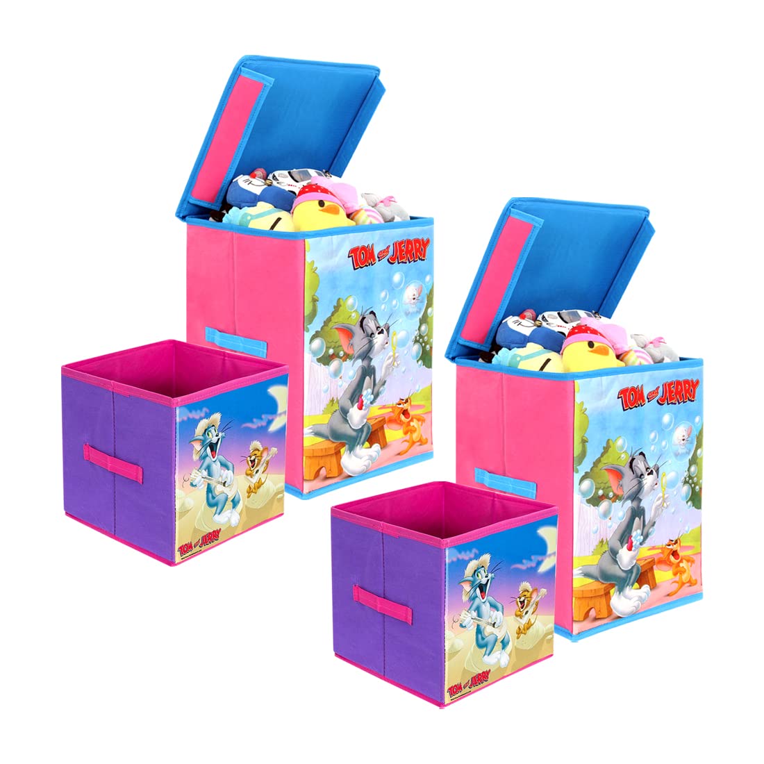 PrettyKrafts Tom and Jerry Fabric Toys Organizer Storage Box for Kids, Big and Small, Purple -Set of 4 (B07GL2F7S4) Amazon Price History, Amazon Price Tracker
