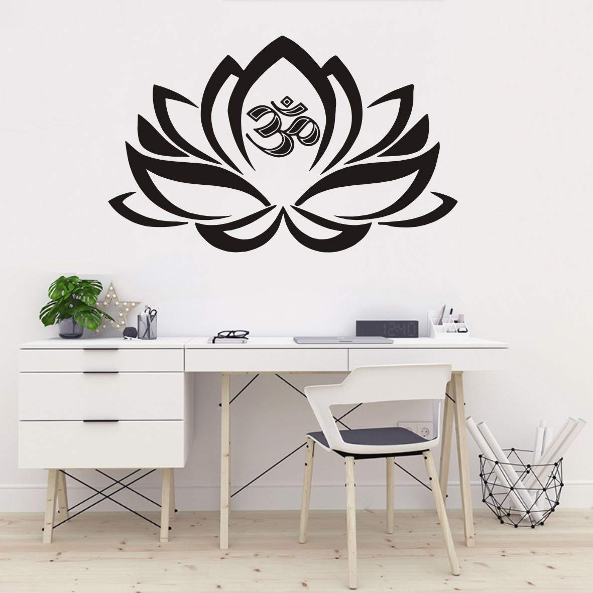 Home Decoration Lotus Flower Wall Sticker Yoga Studio Namaste OM Mandala Meditation Wall Decor Home Living Room Bedroom Wall Art Sticker Yoga Room Decor Mural (DW180 Black)