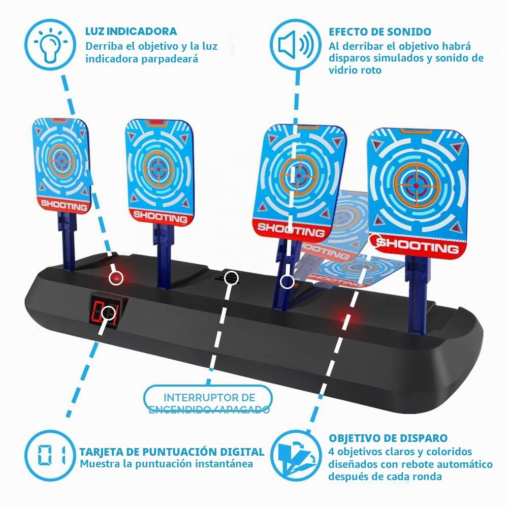 Tiro al Blanco para Nerf, Blanco Digital Eléctrico, 20 Proyectiles, Juegos para Niños de 3 a 10 años, Juego de Tiro Interior Exterior, Regalo de Navidad Cumpleaños