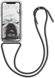 kwmobile Custodia Compatibile con Apple iPhone X - Cover a Tracolla con Cordino - Back Case Silicone Trasparente/Nero con Laccio per Collo