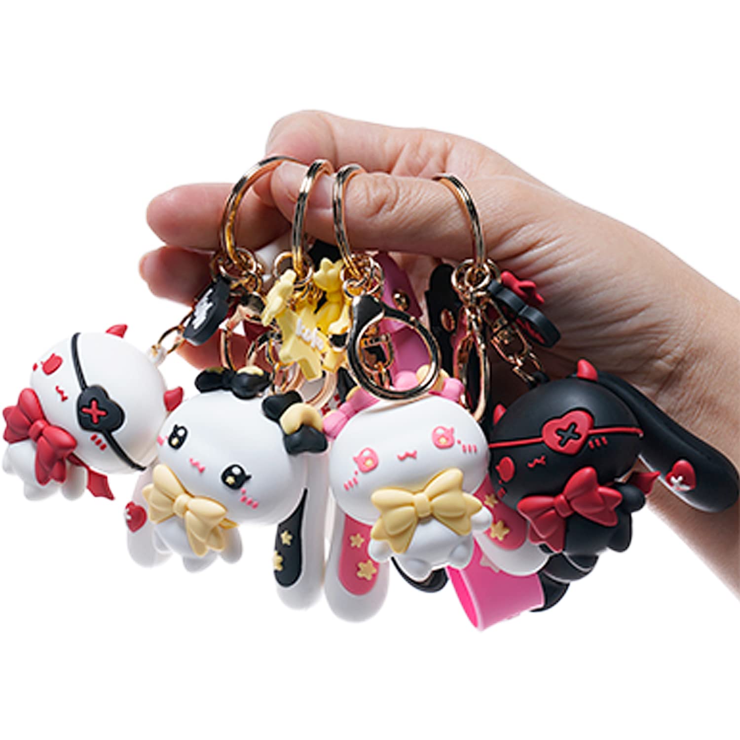 HONYJOOMCute Keychain Gift - Kawaii Anime Star-Moon Rabbit & Demon Rabbit Key Ring Keychain for Backpack Charms Bag Pendant