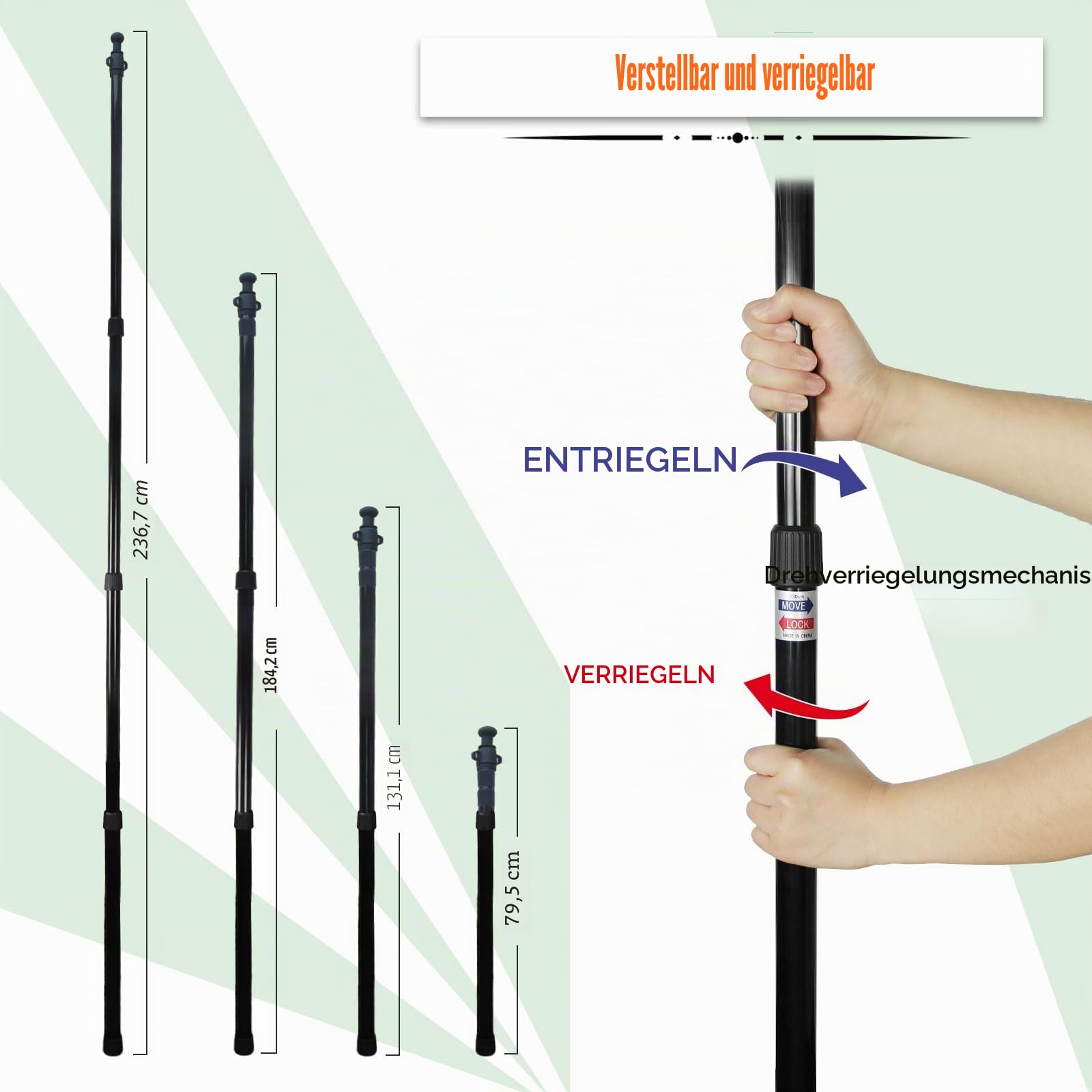 Teleskopstange Camping Zeltstangen Teleskop Stangen für Sonnensegel, Einstellbare 0.8-2.3m Aluminium Tarp Sonnensegel Stangen Pfosten Set Tarpstangen Markise Stangen inkl. Heringe, Schnüre und Tasche