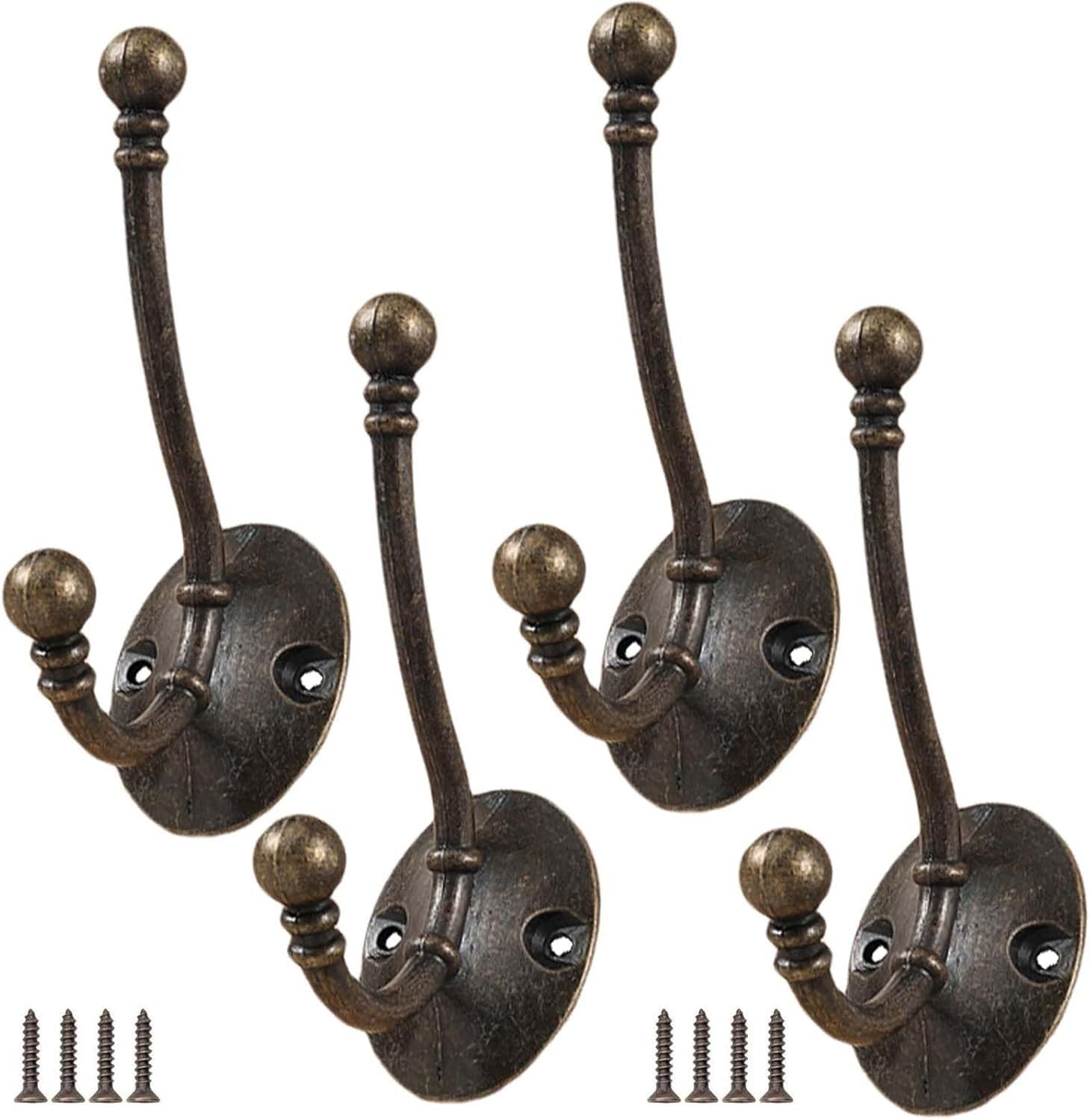 PAQWTYB Hooks, 4 Pack Metal Double Hook Retro Coat Rack