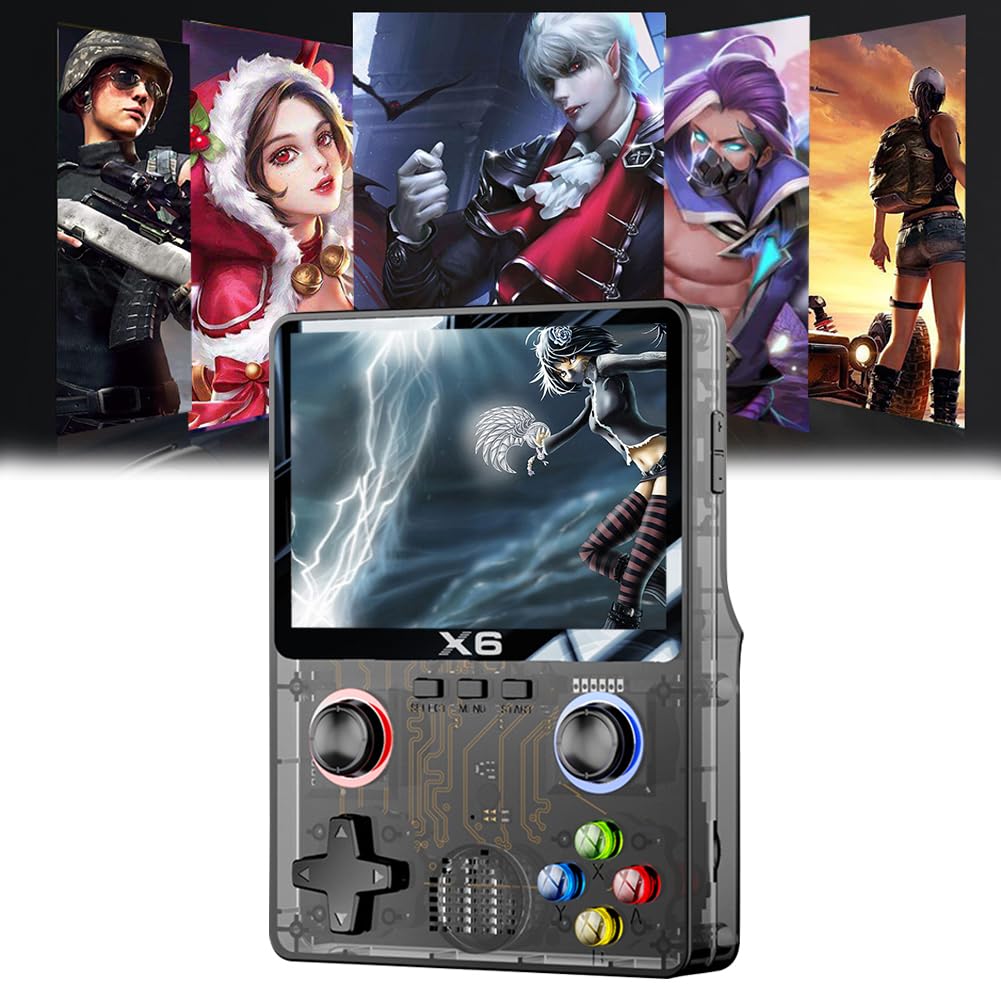 JUCHRZEY X6 Console di gioco portatile retrò 2000mAh Schermo IPS da 3,5 pollici Console for videogiochi portatile 8000 giochi Lettore di giochi portatile Joystick 3D integrato 11 emulatori S