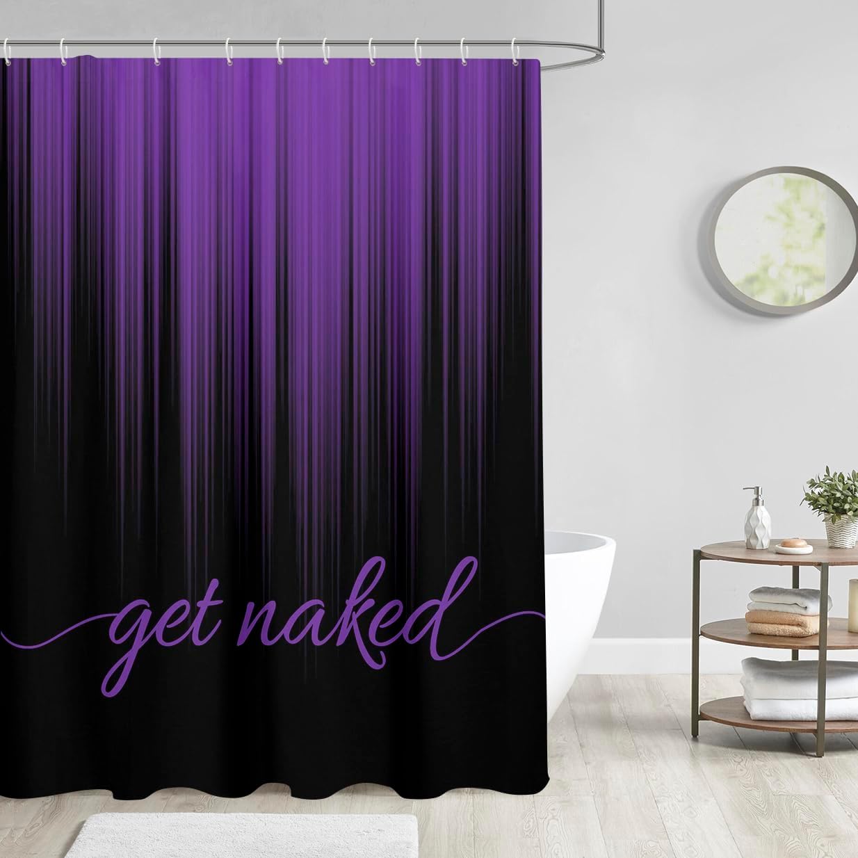 AAtter Purple and Black Shower Curtain Modern Ombre Abstract Geometric Dark Plum Adult Women Cool Gothic Goth Anime Artistic Decorative Home Bathroom Decor Bathtub Set with 12 Hooks, 60x72, Gradient image 2