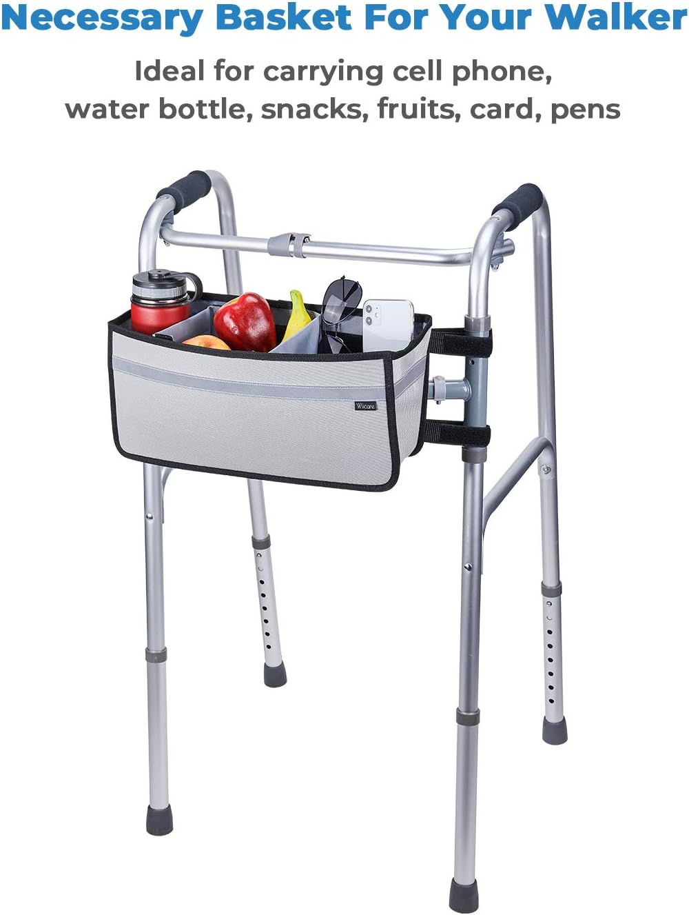 ISSYAUTO Walker Basket, Strap Mount Walker Cup Drink Holder with Two Split Board, Foldable Walker Storage Bag, Best Gift for Family and Friends - Gray (Not Fit Rollator Walkers) : Health & Household