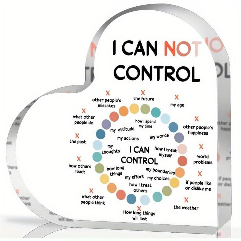 Mental Health Decor - Things I Can Control Heart-Shaped Engraved Acrylic Plaques Gifts 4.9 x 4.9 x 0.55 inch - Cute Office Desk Accessories - Gifts for School Counselor Therapy Office Decor