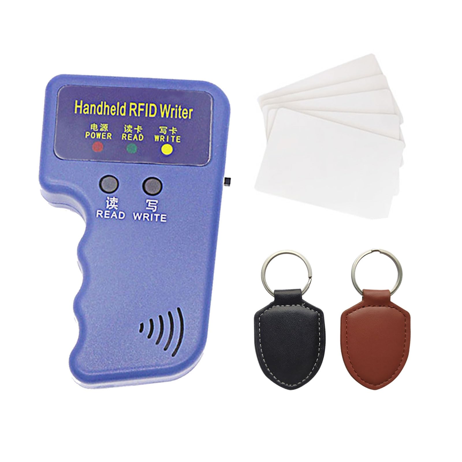Hecere RFID Handheld 125khz Copier RFID Smart ID Card Duplicator Used for T5577 or EM4305+5pcs ID rewrite Cards +ID Leather 2pcs Keychains