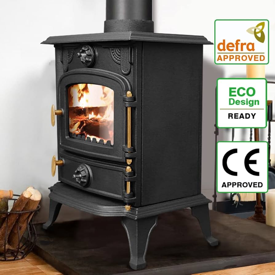 Wood Burning Stove 8kw Defra Approved, Eco 22 + 5" X 8m FLUE PACK Complete Copy