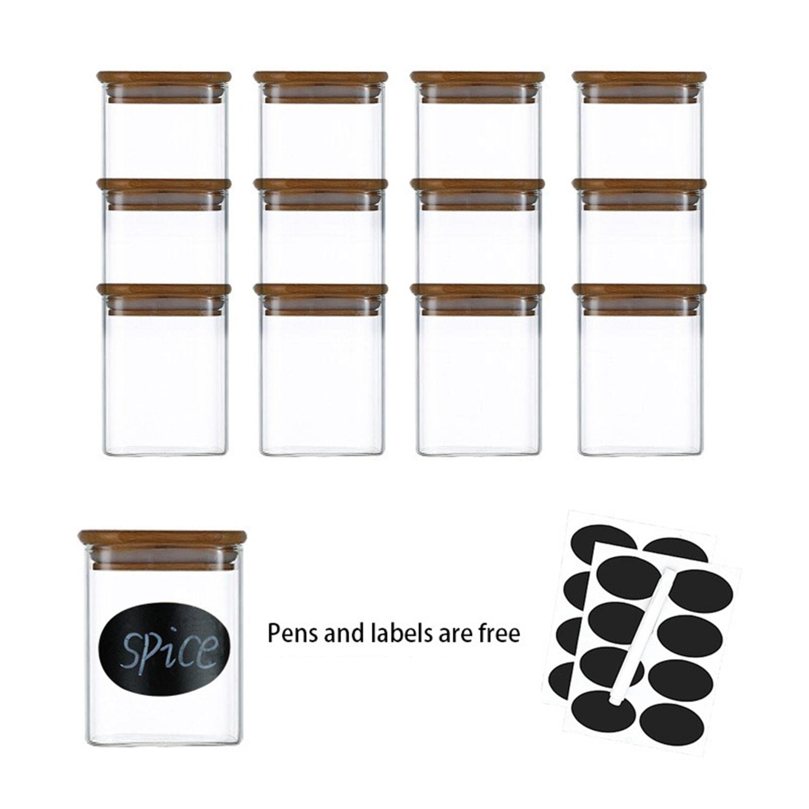 Set di 12 contenitori in vetro con guarnizione in sughero, contenitori per alimenti in vetro borosilicato per cucina, dispensa, spezie, tè e alimenti secchi
