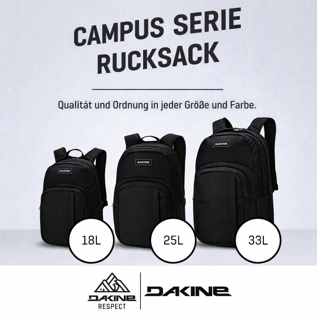 Dakine Rucksack Campus 25L - Für Damen und Herren - Für Schule, Laptop & Reisen - Mit Laptopfach - Wasserabweisend - Aus Polyester - Schwarz