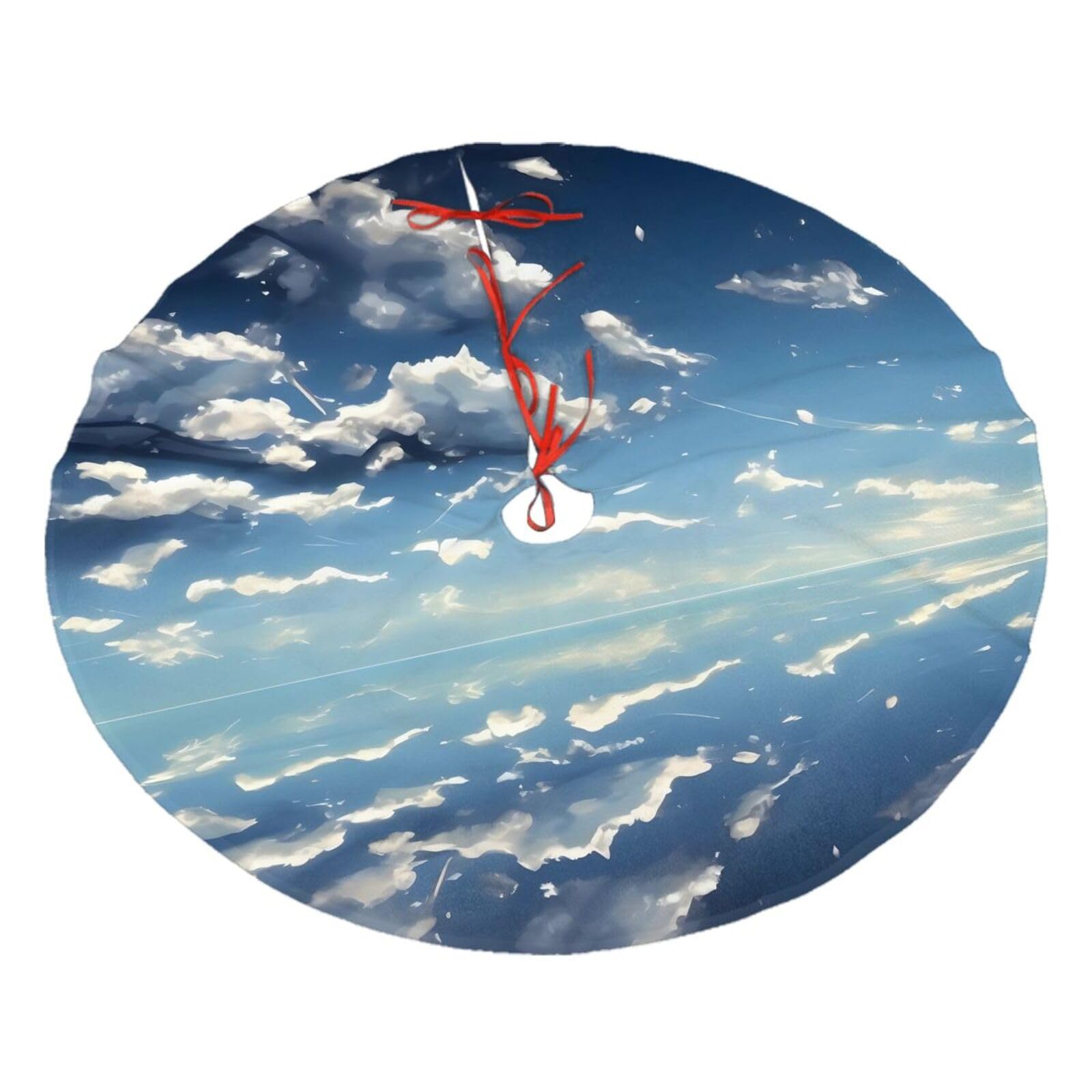 Blue Sky and White Clouds Printed Christmas Tree Skirt Christmas Plush Tree Skirt 48 inches (About 112.2 cm) Christmas