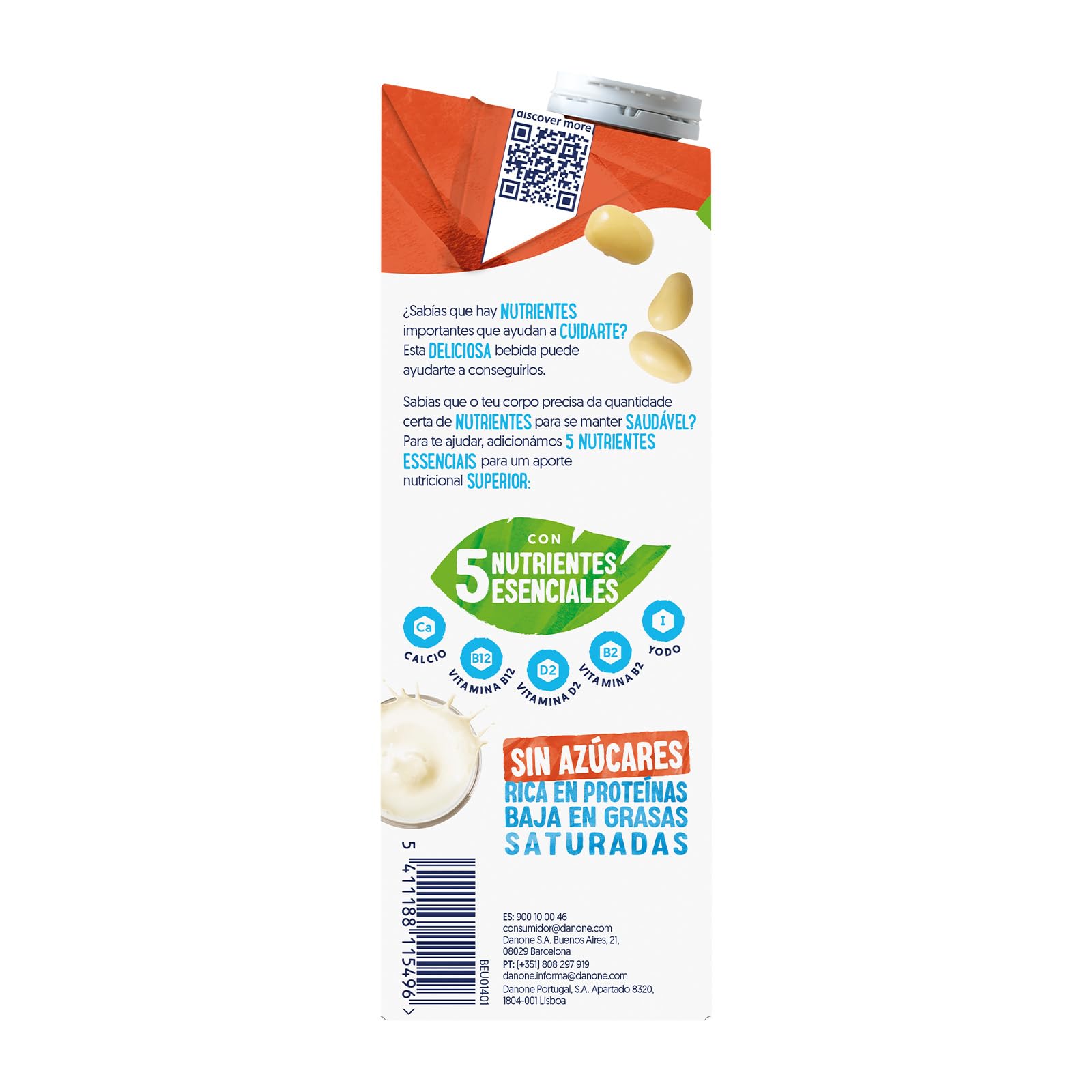 Alpro Napój sojowy, bez cukru, naturalny napój roślinny, wegański, 8 x 1 l