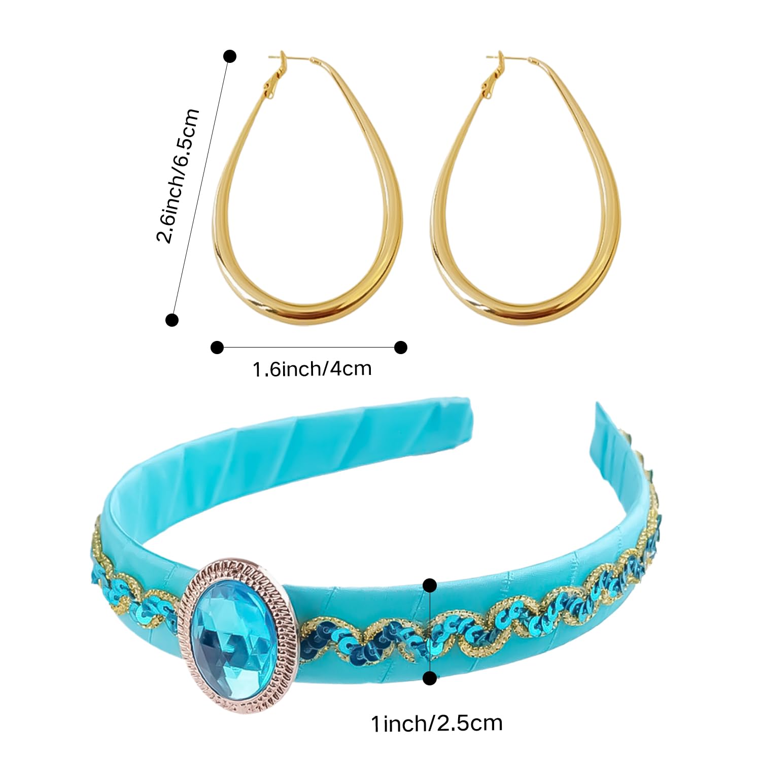 Nereds 3pcs Arabian Princess Costume Accessories Headband Geometric Necklace Gold Earrings for Halloween Cosplay - Image 3