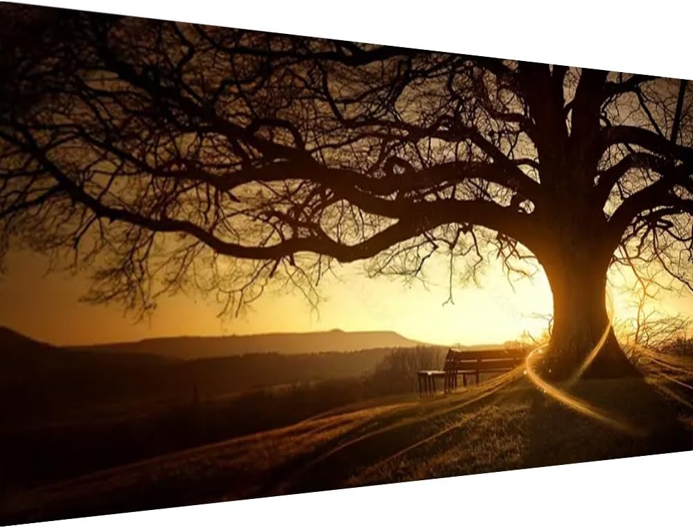 Large diamond painting kit of sunrise by the seaside, Large Diamond Art Painting Kits,Sunrise 5D Diamond Painting for Adults Beginners DIY Full Drill Round Art Gems for Home Wall Decor 27.5 X 15.7inch