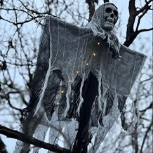 31.5&ldquo; Halloween Hanging Skeleton Ghosts Scary Decor for Yard Patio Outside Lawn Garden, Haunted House Prop, Party Supplies (Grey)