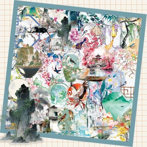 50PCS Ancient Chinese Style Stickers for Scrapbooking Journaling Junk Journal Scrapbook Supplies - Self-Adhesive Scrapbooking Stickers Supplies Journal Stuffers for Adult Card Making Letters DIY