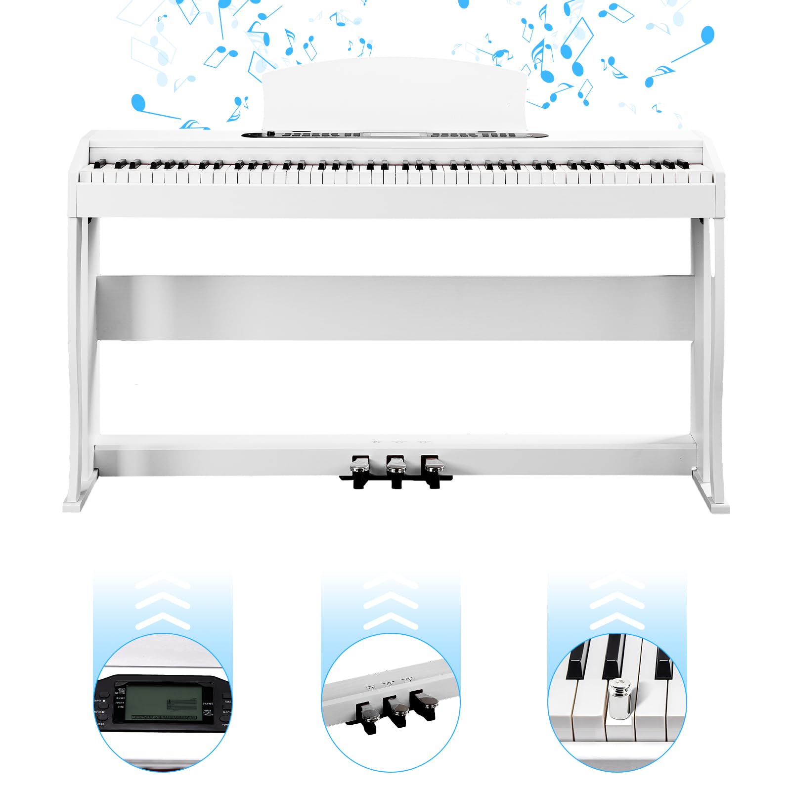 BONNLO Piano Numérique 88 Touches Pondérées, Piano Électrique avec Bluetooth Audio&MIDI- Enregistrement, Transposition, Volume Accompagnement, Accord/Force - Idéal pour Famille, Enseignement (Blanc)
