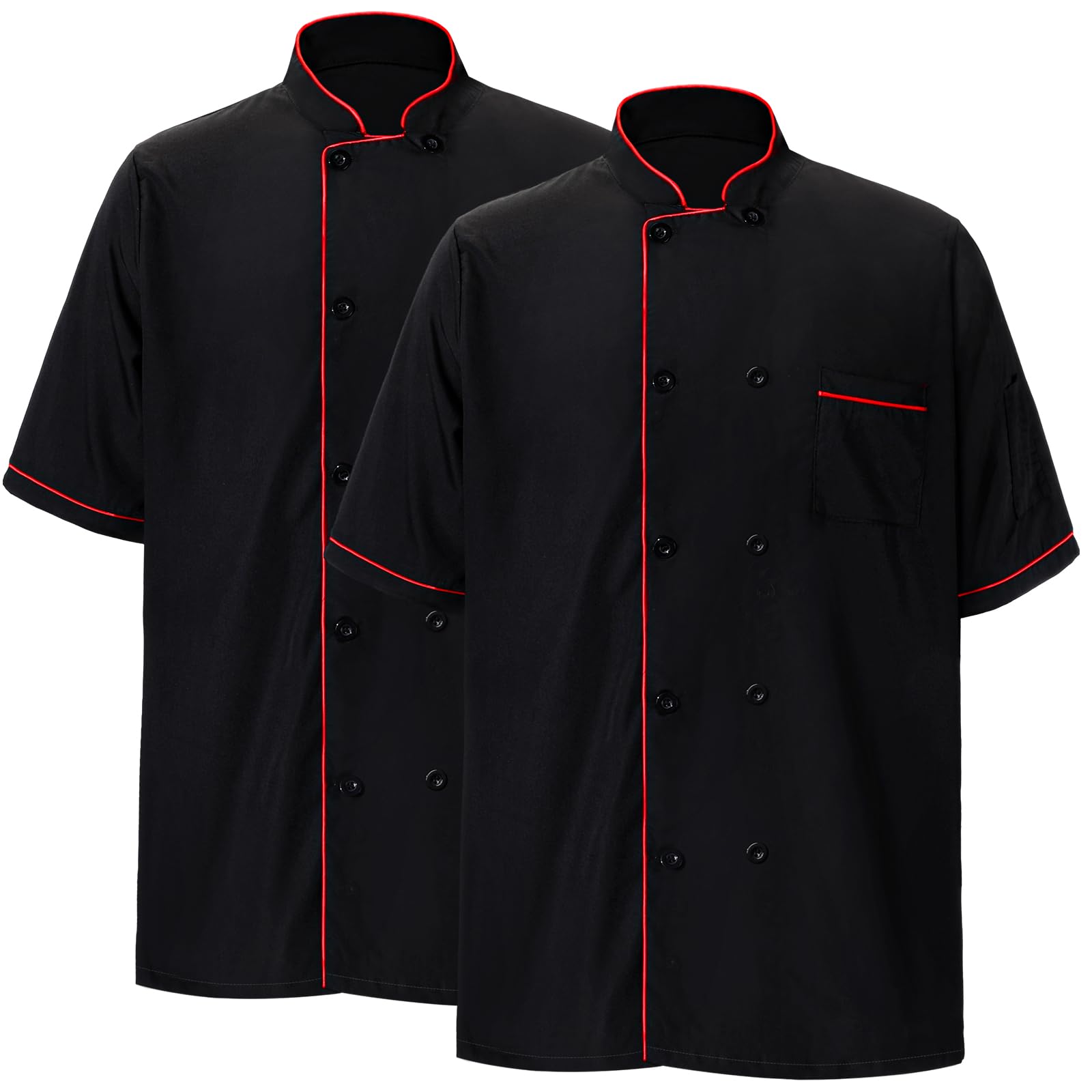 2 Pack Unisex Chef Coat Short Sleeve Chef Jacket Costume for Men Women