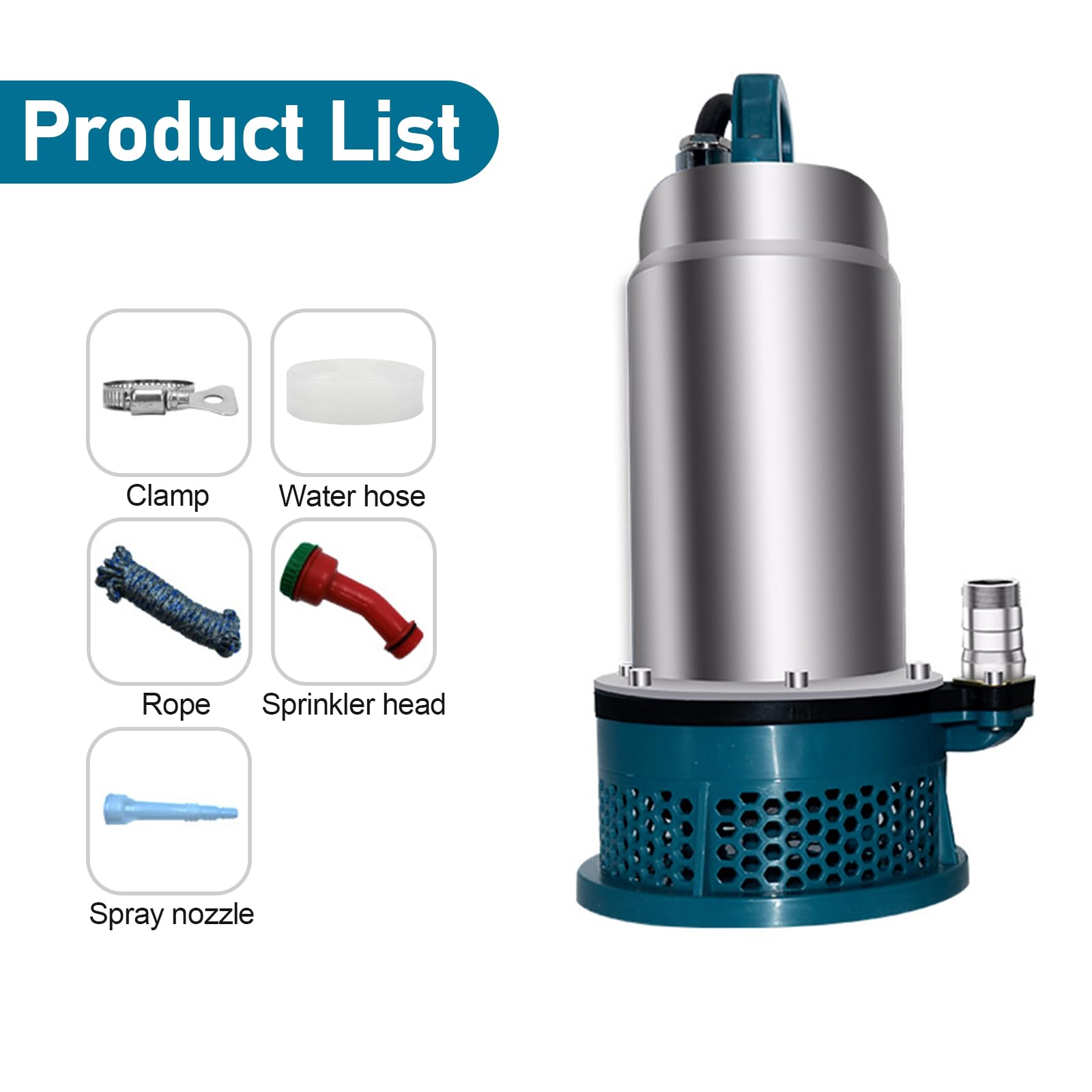 Tauchpumpe kompatibel mit Makita 18V Akku, Kabellose Wasserpumpe mit 5m Verbindungskabel, Förderhöhe 16m, für Pool, Wasserbett, Gartenbewässerung, Bürstenloser Motor (Ohne Batterien & Ladegerät）