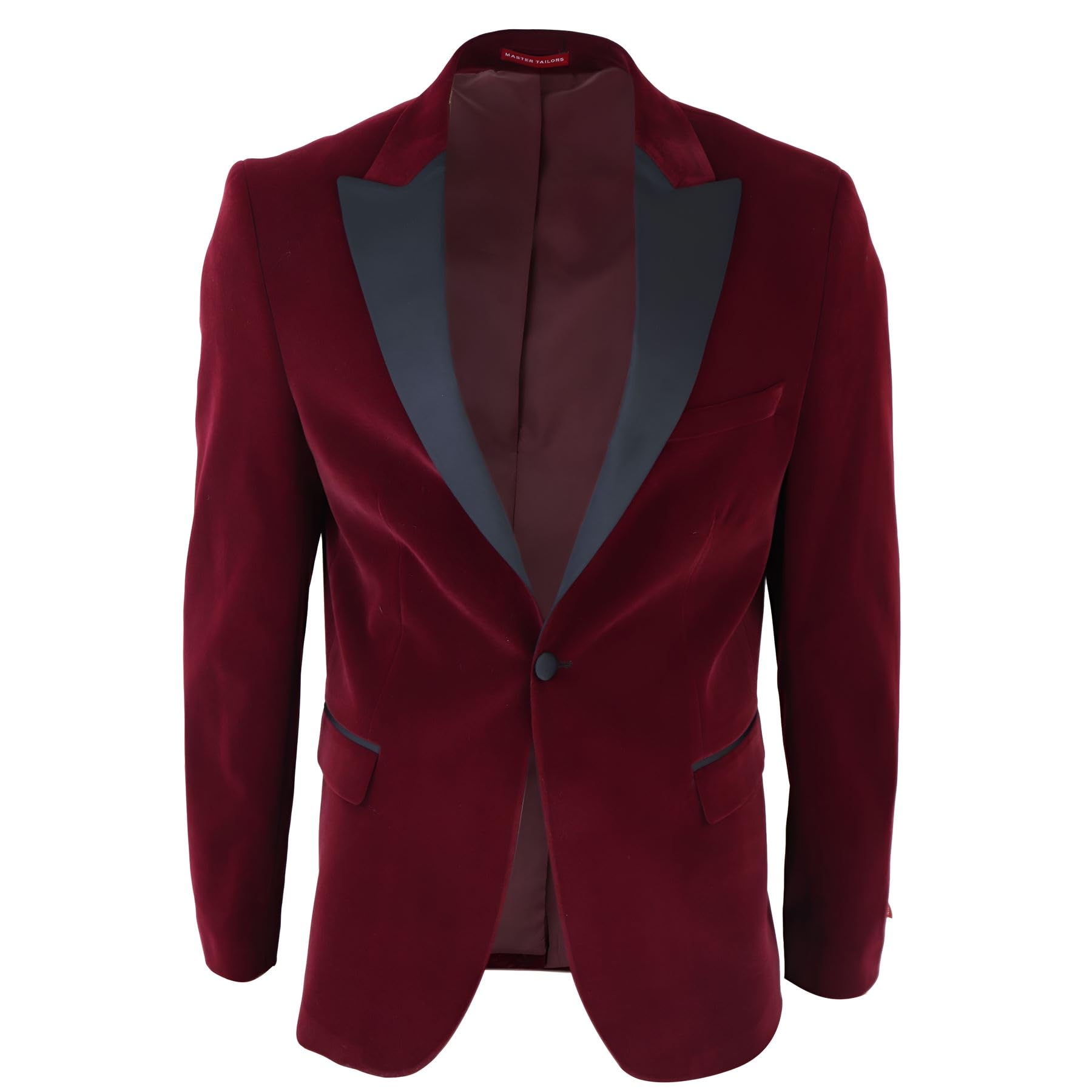 Truclothing Men's Wine Velvet Tuxedo Blazer Satin Peak Lapels Dinner Jacket Wedding Prom Black Tie - 38