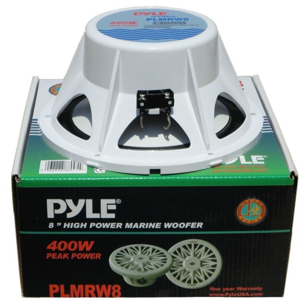 Pyle 1 SUBWOOFER PLMRW8 Sub Chubasquero Marino WÁTERPROOF 8" 20,00 CM 200 MM Blancos por EMBARCACIONES Barco BALSA Piscina Individual Bobina 4 Ohm DE 200 VATIOS RMS Y 400 VATIOS MAX 1 Pieza