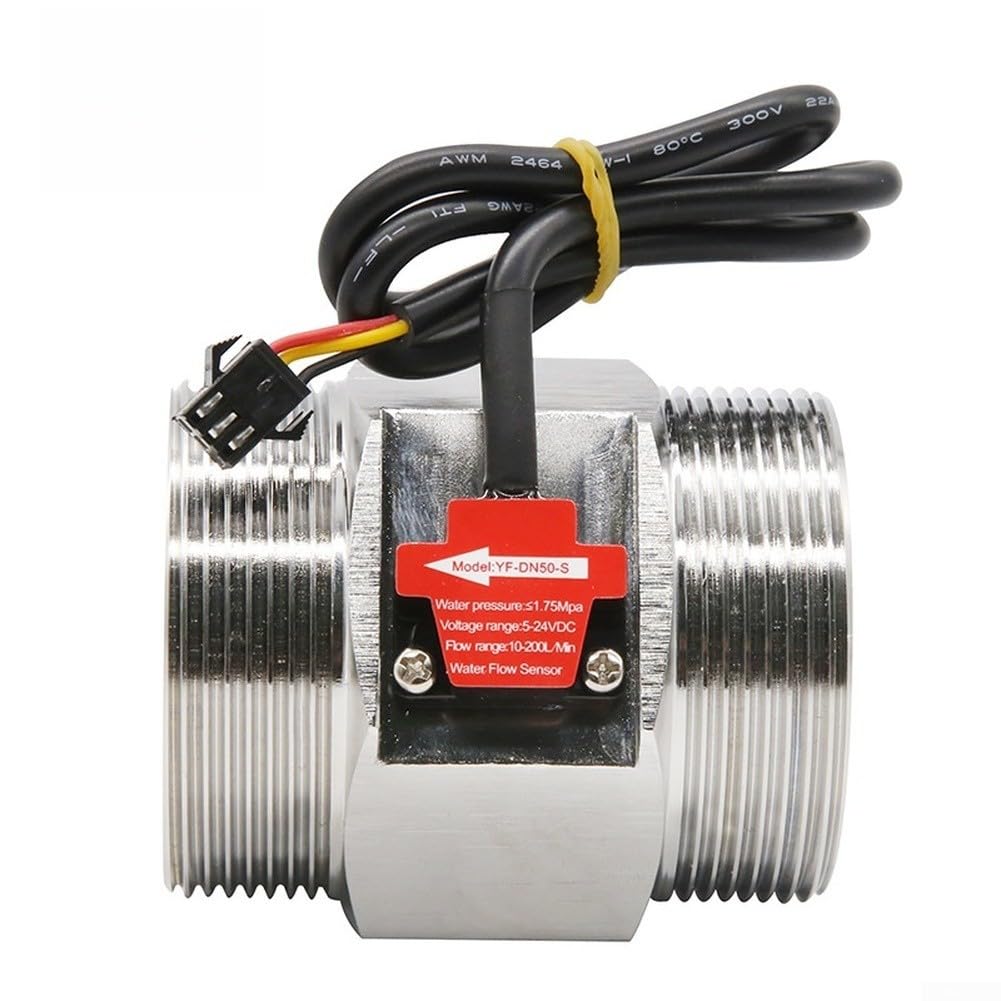 Hall - Misuratore di flusso d'acqua DN40 DN50, 5-150L/min, in acciaio inox, 3,5-24 V CC, per monitoraggio e controllo della linea idrica industriale (3,65 x 3,4 cm)